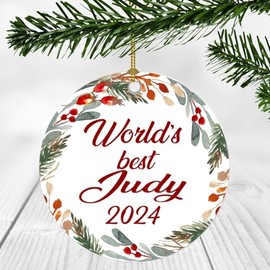 Merry Christmas Ornament with Name Judy Ornament - World's Best Judy - Xmas Tree Decorations Gift for Judy, Christmas Ornaments 3 Inch Plastic Flat for Tree