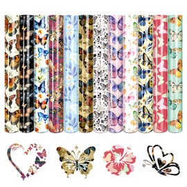 Tintnut Butterfly Heat Transfer Vinyl -12 Sheets 12"x10"Colored Patterned Iron on Vinyl for T-Shirts Clothing Bags HTV Vinyl for All Cutting Machine