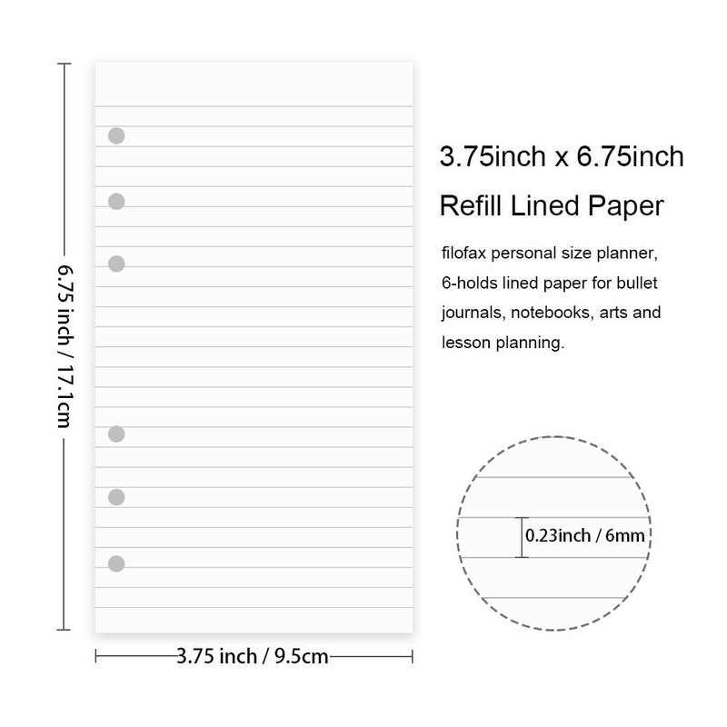 200 Sheets A6 Lined Paper for Filofax Personal Binder Planner,