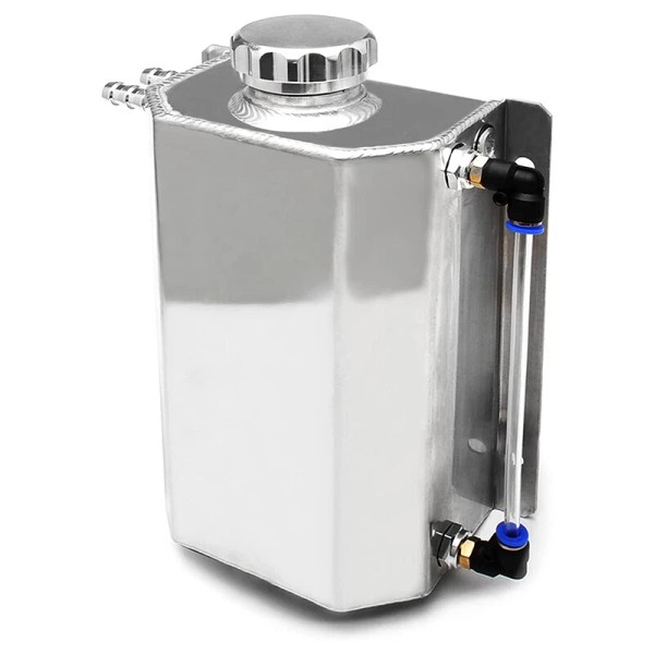 autopartsprousa 2L Polished Aluminum Coolant Radiator Overflow Reservoir Expansion Water