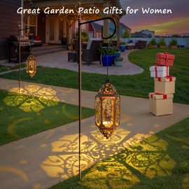 Go2garden 12.4" Outdoor Solar Lanterns Waterproof Garden Gifts Women, Moon Fairy Statue Solar Haning Lights for Patio, Yard Decorations, Mothers Day Gifts for Mom, Grandma(2Pack, Red Copper)