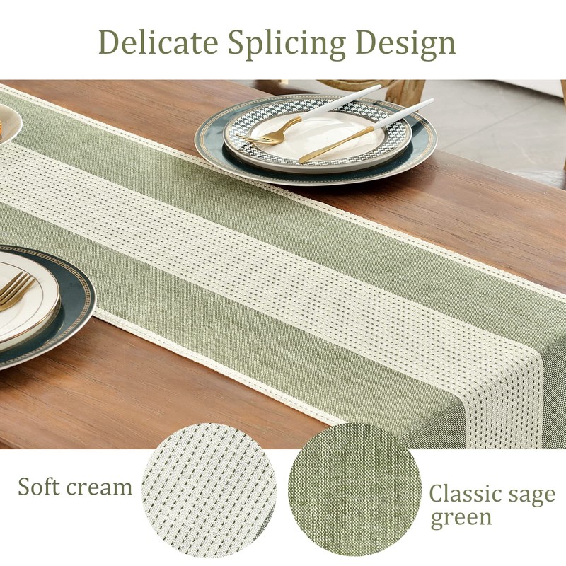 Wracra Cotton Linen Sage Green Table Runner 275cm Long with
