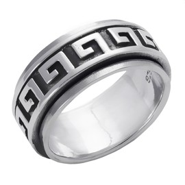 Silverly Men's Women's .925 Sterling Silver Oxidised Greek Keys 9 mm Spin Spinner Band Thumb Ring