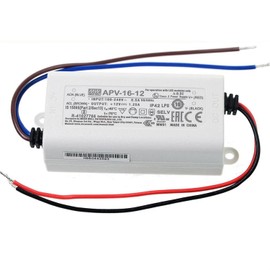 APV-16-12 16W Single Output 12V DC LED Driver Power Supply, Constant Voltage, Compact Plastic Enclosure for LED Lighting, Short Circuit Protection, Ideal for Indoor Applications