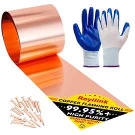Royilink Copper Roof Flashing Roll, 8in x 10ft, 28 Gauge (0.012'/0.3mm), ASTM B152, 99.95% Pure Copper, DIY & Contractor