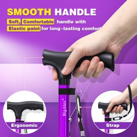 BigAlex Folding Walking Cane for Elderly Adjustable & Portable Walking Stick for Seniors,Pivoting Quad Base,Lightweight,Collapsible with Carrying Bag for Men/Woman