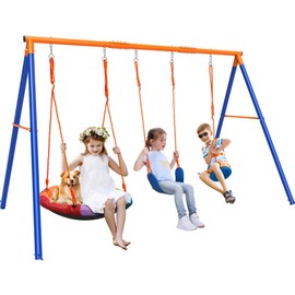 Jovego 3-in-1 Swing Set 550 lbs with Heavy Duty Metal A-Frame Adjustable for Backyard