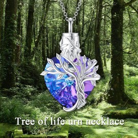 TOUPOP Urn Necklace for Ashes 925 Sterling Silver Tree of Life / Butterfly Ash Jewellery Ash Urn Pendant Cremation Necklace with Heart Crystal Memory Jewellery for Men and Women, Sterling Silver,
