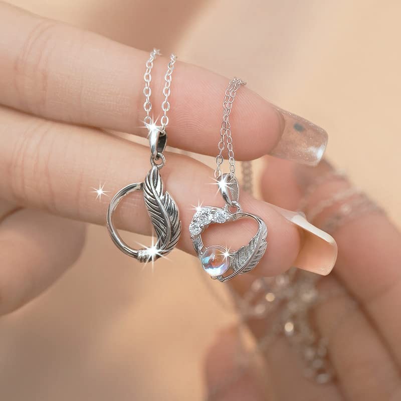 Nicoiro NSPN28 Pair Necklace, Wings, Moonlight, S925, Matching Couple, Sterling