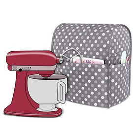 Luxja Dust Cover for 4.3 Litre and All 4.8 Litre KitchenAid Mixers, Cover with Pockets for KitchenAid Mixers and Accessories (Fit for 4.3 Litre and 4.8 Litre KitchenAid Mixer), Grey Dots