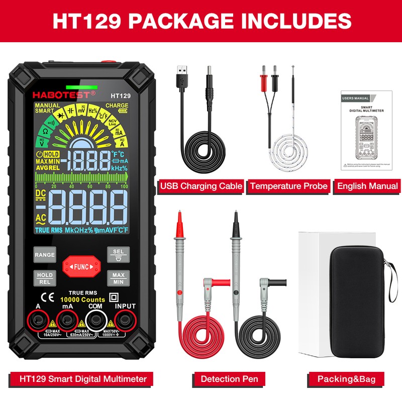 HABOTEST HT129 Intelligent Multimeter Smart Digital Multimeter Color Screen Handheld