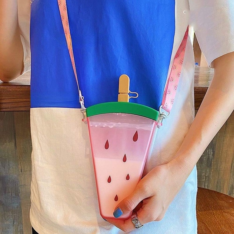 YFEIQI Cute Watermelon Slice Shape Water Bottles, 320ml Plastic Drinking