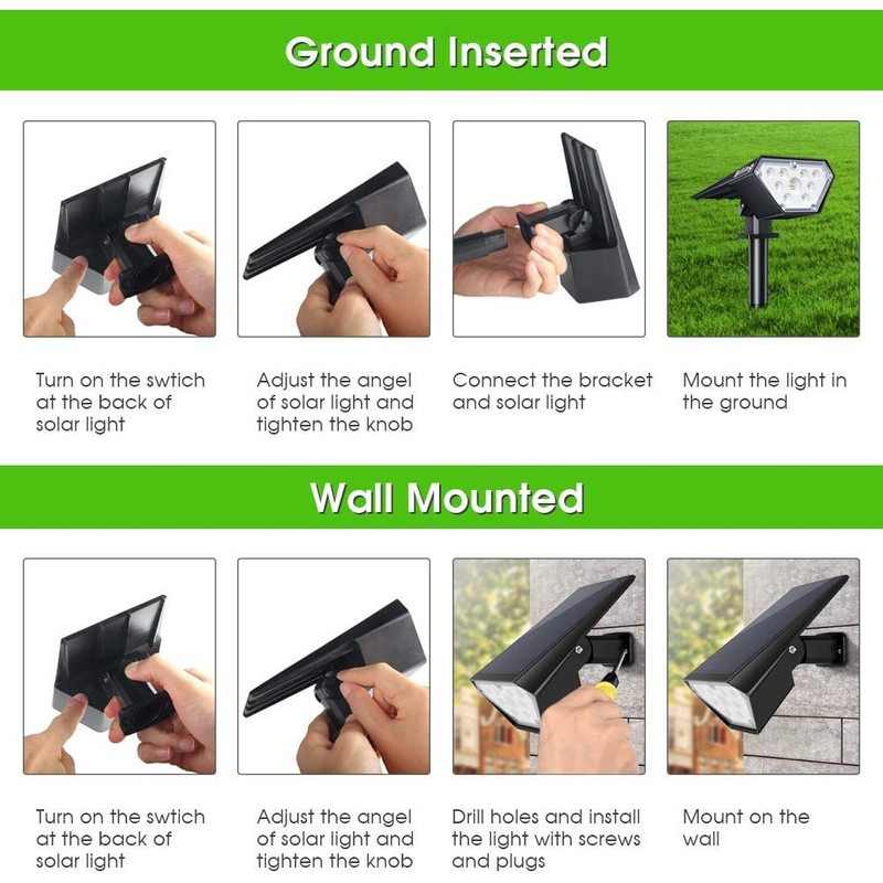 Biling Solar Spot Lights Outdoor, 2-in-1 Solar Landscape Lights 12