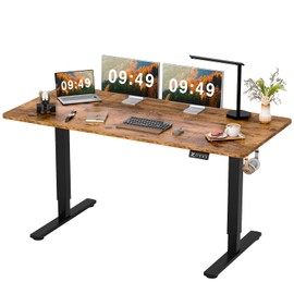 Furmax Electric Height Adjustable Standing Desk Large 63 x 24 Inches Sit Stand up Desk Home Office Computer Desk Memory Preset with T-Shaped Metal Bracket, Brown