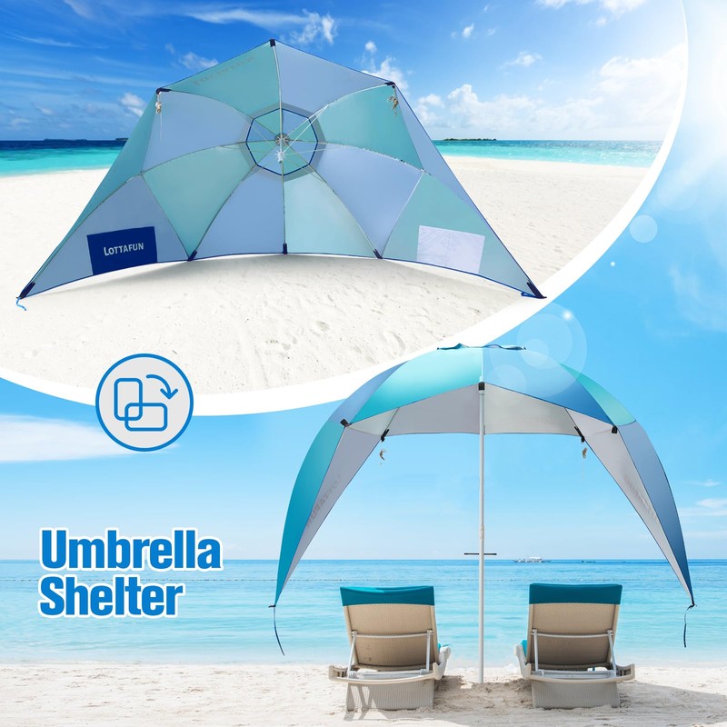 LOTTAFUN Beach Shelter Umbrella,Premiere UPF 50+ Umbrella Shelter with Patented