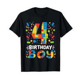 Kids 4 Years Old Building Blocks Builder 4th Birthday Boys T-Shirt