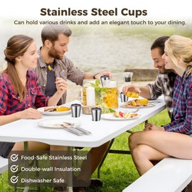 Homaisson 8 Pcs Stainless Steel Insulated Cups, 201 Metal Cups for Drinking, Double Wall Vacuum Drinking Cups, Rust-resistant and Stackable for Home Camping RV BBQ Office Party (8.8 oz)