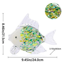 Large Hand Blown Glass Fish Figurines, Aquarium Sea Glass Art, Blue Orange Fish Statue Sculpture Modern Coastal Accent - for Beach Knick Knacks, Coffee Tables, Nautical Offices Centerpiece