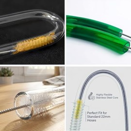 Cepillo de desagüe flexible, limpiador de nailon, manguera elástica de doble cara, 170,2 cm y 2 cepillos de limpieza de pajita de 20,8 cm