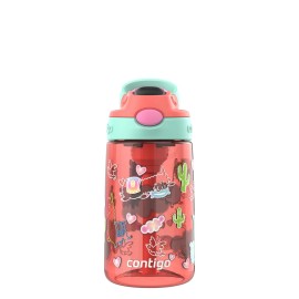 Contigo Kids Autospout 14Oz Water Bottle Coral Llamas Easy Clean Straw
