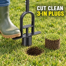 34 Inch Long Handle Grass Plugger Tool with 3 Inch Sod Cutter, Foot Pedals and Soil Ejector