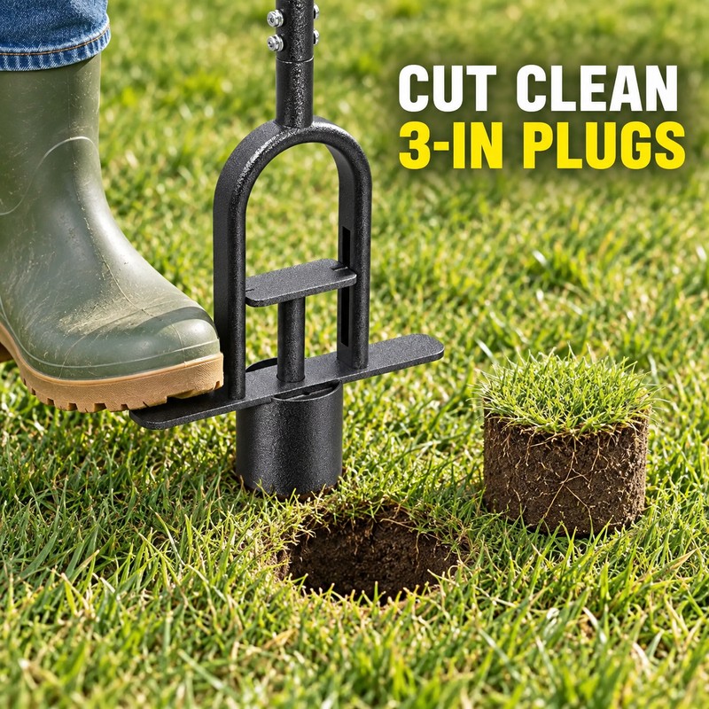 34 Inch Long Handle Grass Plugger Tool with 3 Inch