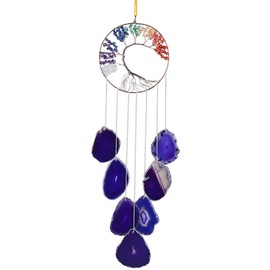 Nupuyai Tree of Life Wind Chime Made of Agate Discs Handmade 7 Chakra Healing Crystals Hanging Wedding Ornament Home Garden Decoration