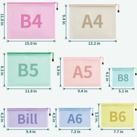 JARLINK 16pcs Mesh Zipper Pouch for Organizing, 8 Sizes Waterproof Zipper Storage Bags, 8 Colors Plastic File Pouch, Multipurpose for Travel, School, Board Game, Puzzles, Office, and Home Organize