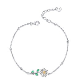 YAFEINI Daisy Bracelet, Sterling Silver, Daisy, Jewellery, Daisy, Crystal, Gifts for Women, 8.66 Inches, Metal, Crystal, Metal, Crystal
