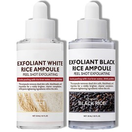 Qawnfy 2PCS Rice Exfoliating Ampoule Set, Black and White Rice Exfoliant, Rice Ampoule Duo Exfoliating Solution, Peel Shot Glow Rice Ampoule Duo, Gentle Peel + Pore Minimizing & Deep Hydration for All Types