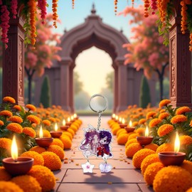 Mioaoa 1Pc Tian Guan Ci Fu Acrylic Keychain Car Cute Anime Heaven Officials Blessing Key Chain Women Pendant Key Holder Charm Decoration Accessories