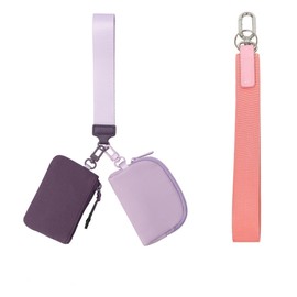 Yuangu Mini Zip Around Dual Pouch Wristlet Portable Wristlet Wallet Detachable Coin Purse Pouch for Women - 2 detachable Keychain (Purple+Lavender)