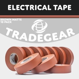 TradeGear Electrical Tape (10PK) Brown Matte – Waterproof, Flame Retardant, Strong Rubber Based Adhesive, UL Listed – Rated for Max. 600V and 80oC Use – Measures 60’ x 3/4" x 0.07"