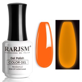 RARJSM Glow in The Dark Gel Nail Polish Orange Glow in Dark Effect Gel Nail Polish Luminous Nailpolish Soak off U V/LED Cured Nail Art Manicure 1PCS 15ml for Salon DIY at Home