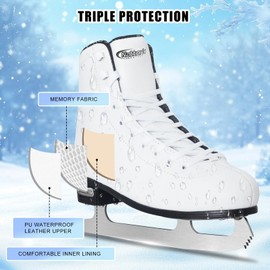 BASYNOL Nattork Womens Figure Ice Skates,Recreational Ice Skates with Stainless Steel Blade,Lace Up Adult Figure Skate Ice Hockey Skates for Outdoor,Figure Ice Skate Shoes for Youth and Adult