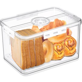 Gifhomfix Bread Box Bread Boxes for Kitchen Counter Airtight, Time Recording Bread Storage Container with Lid, Bread Keeper for Homemade Bread, Toast, Bagel, Donut and Cookies, LARGE White