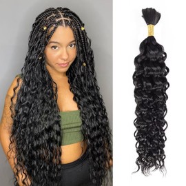 rebasar Water Wave Human Braiding Human Hair Extensions for Boho Braids No Weft Bundles Curly Human Hair Extensions Brazilian Hair Black Natural (16 inch / 50g)