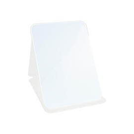 Yatnks Makeup Mirror, 6x8 Inches Portable PU Leather Mirror, Folding Desktop Vanity Mirror with Adjustable Stand for Vanity Table, Office, Travel (M, White)