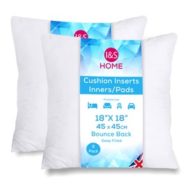 I&S Home Cushion Inners 18” x 18” Cushion Inserts 45cm x 45cm - Pack of 2 Cushion Pads Filler – Extra Deep Filled Bounce Back 45x45 Cushion Insert - Anti-Allergy Large Sofa Cushions 18x18 (45x45cm)