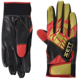 ZETT BG798 Neo Status Batting Gloves, Ambidextrous, Red x Gold (6482), Size L