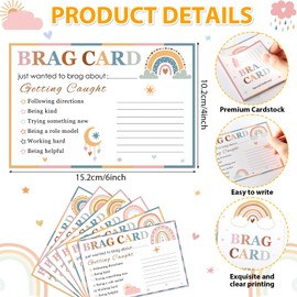 CHUNNIN 60Pcs Boho Rainbow Brag Cards Boho Sunshine Teacher Mail Notes Postcards for Notes Home Classroom Incentives Motivational Cards for Back to School Teacher, Elementary Classroom Supplies