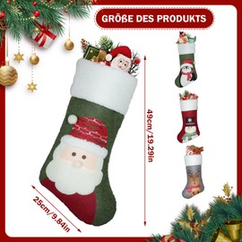 ATSGJLZN Santa Stocking 4 x Christmas Stocking 49 x 25 cm Santa Stocking with 3D Christmas Decorations Christmas Socks for Hanging & Filling Christmas Decoration