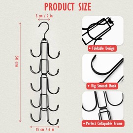 NAKBINX Hat Organizer for Closet, Collapsible Caps Rack with 10 Rotatable Large Hooks, Holds Up to 40 Baseball Caps, Metal Space Saving Hat Hanger for Display, Storage and Closet Organizers, Black