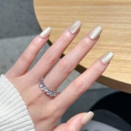 Yellow Press on Nails Short Square Fake Nails Shiny Glitter Acrylic Nails Glossy Cat Eye False Nails Press on Full Cover Gel Glue on Nails White Stick on Nails for Squoval Manicure 30Pcs