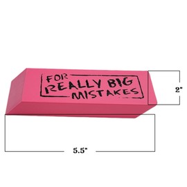Jumbo Big for Really Big Mistakes Wedge Pink Erasers (5.5" x 2") Large Pencil Rubber Eraser Back to School Stationery Supplies, Joke Gag Gift for Work and School Adults and Kids (2)