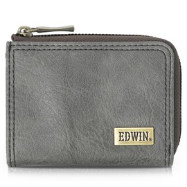 Edwin Men's Coin Purse, Metal Plate, Grain Leather, Card Storage, Coin Storage, Small, Compact, gray