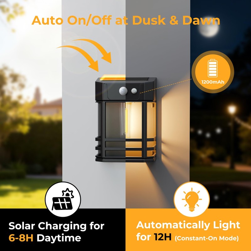 btfarm 2 Pack Solar Wall Lights Outdoor,3 Modes Motion Sensor