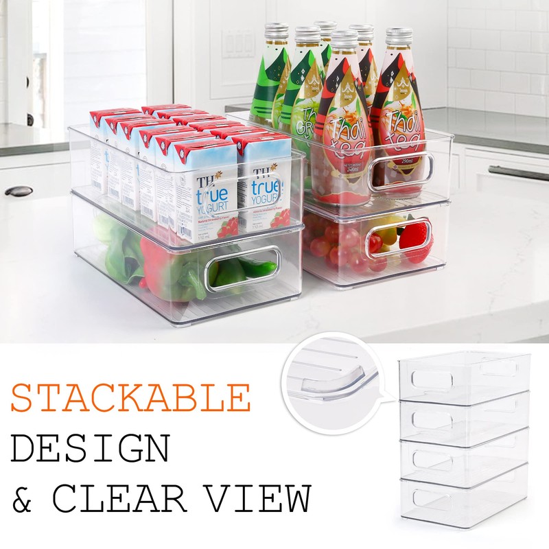 LotFancy Refrigerator Organizer Bins, 4 Pack,10x6x3 in, Clear Plastic Storage