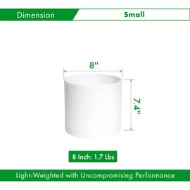 D'vine Dev 8 Inch Plastic Planter Pots for Plant Pot with Drainage Hole and Seamless Saucers, White Color, 74-X-A-1