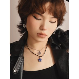 OJERRY Spiral Lapis Star Pendant Necklace for Teen Girls, Y2K Indie Grunge Aesthetic Jewelry, Trendy Sfuff for Teen Girls
